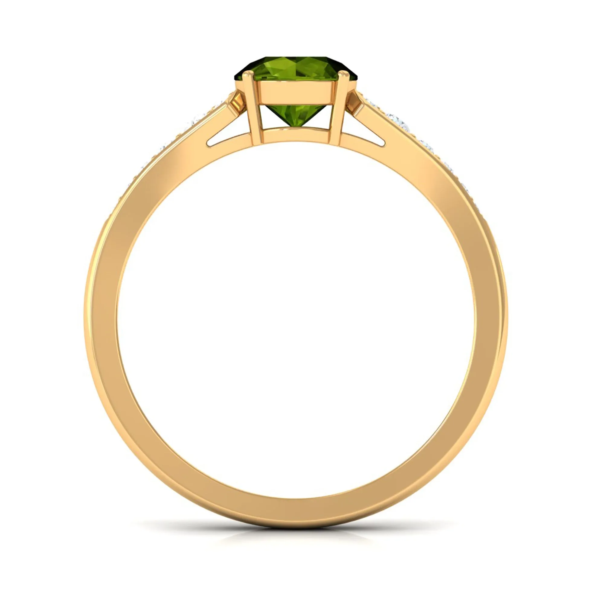 Round Peridot Solitaire Ring with Diamond Side Stones