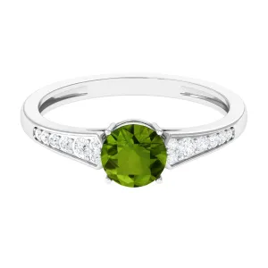 Round Peridot Solitaire Ring with Diamond Side Stones