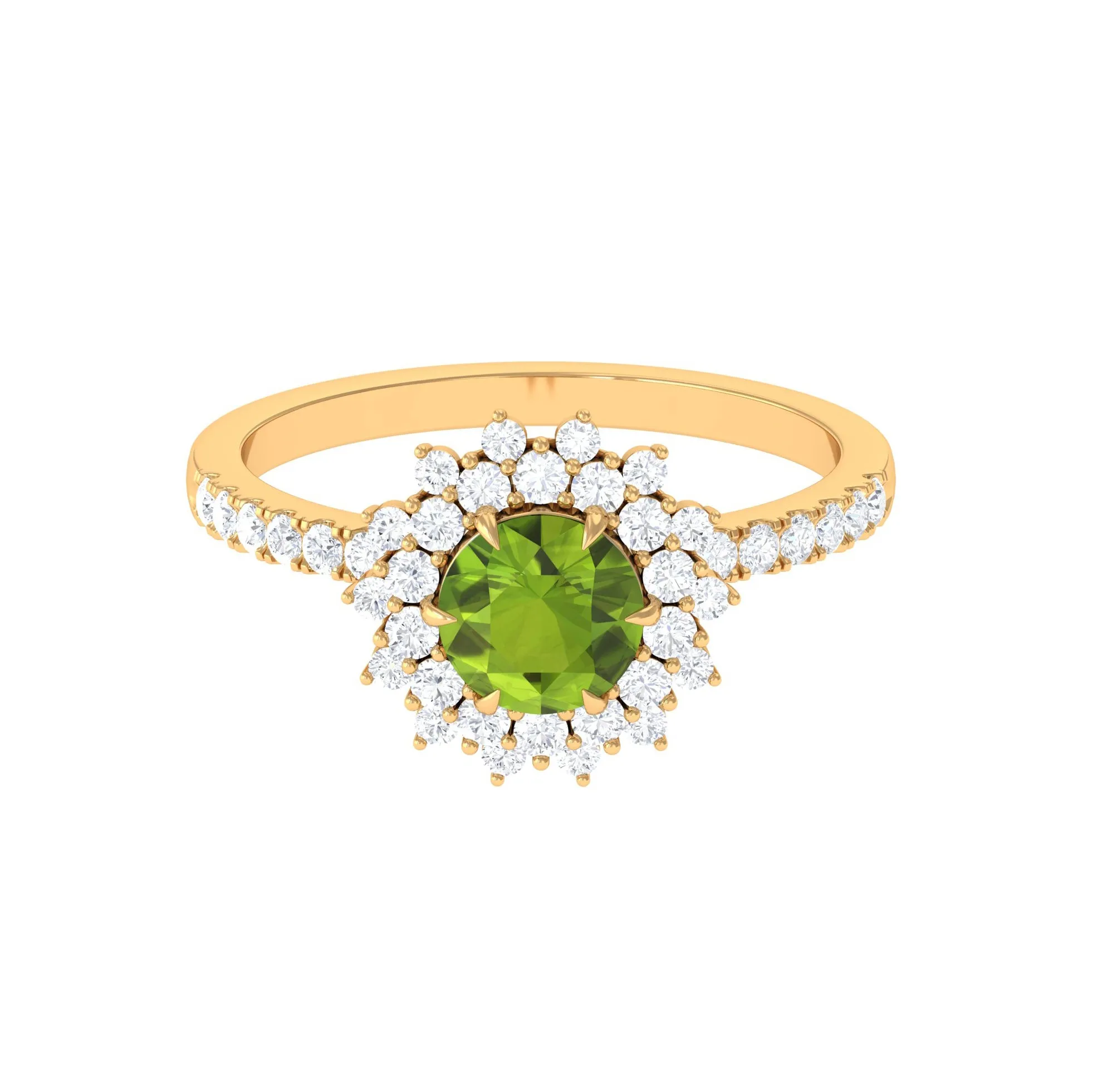 Round Peridot Statement Engagement Ring with Moissanite Cluster Halo