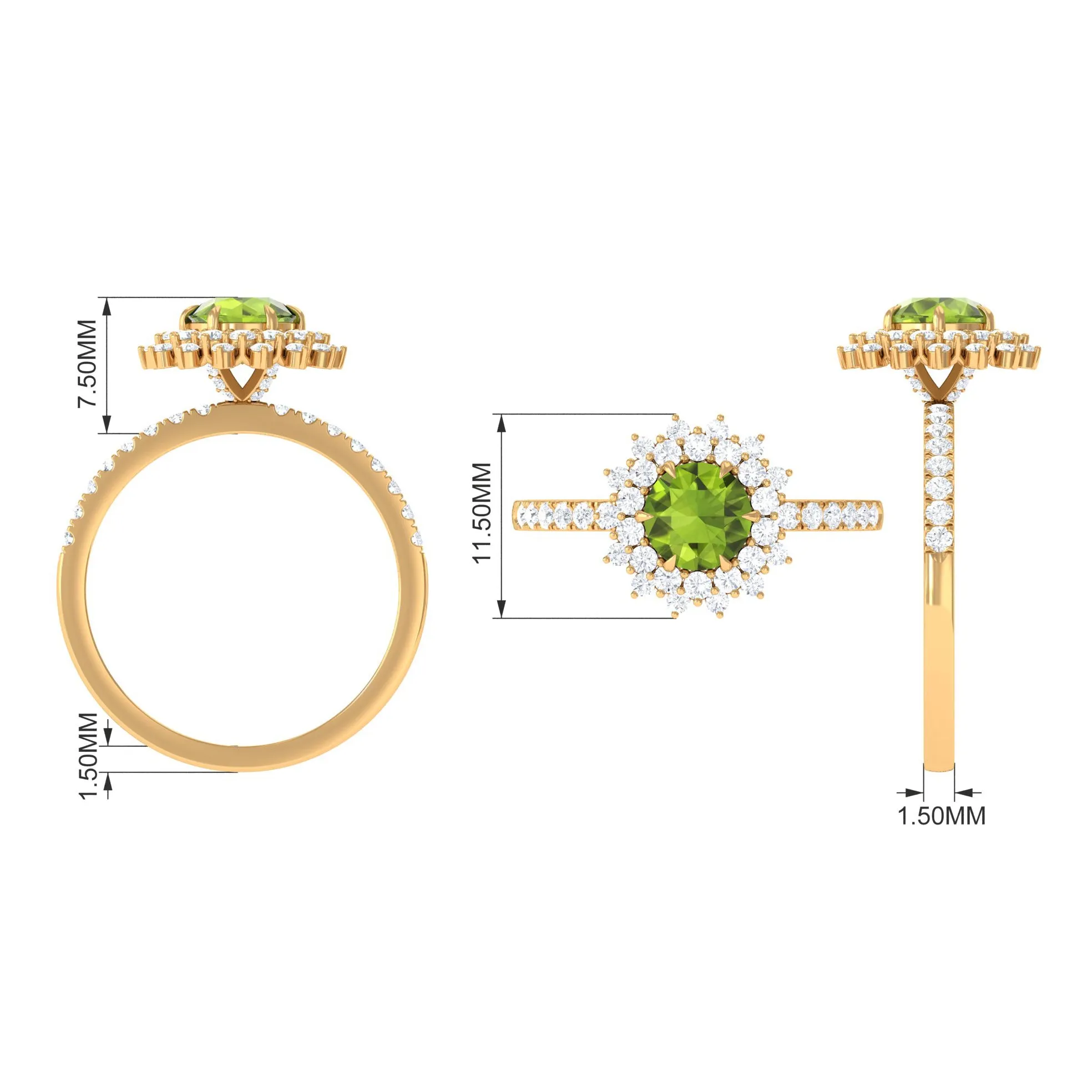 Round Peridot Statement Engagement Ring with Moissanite Cluster Halo