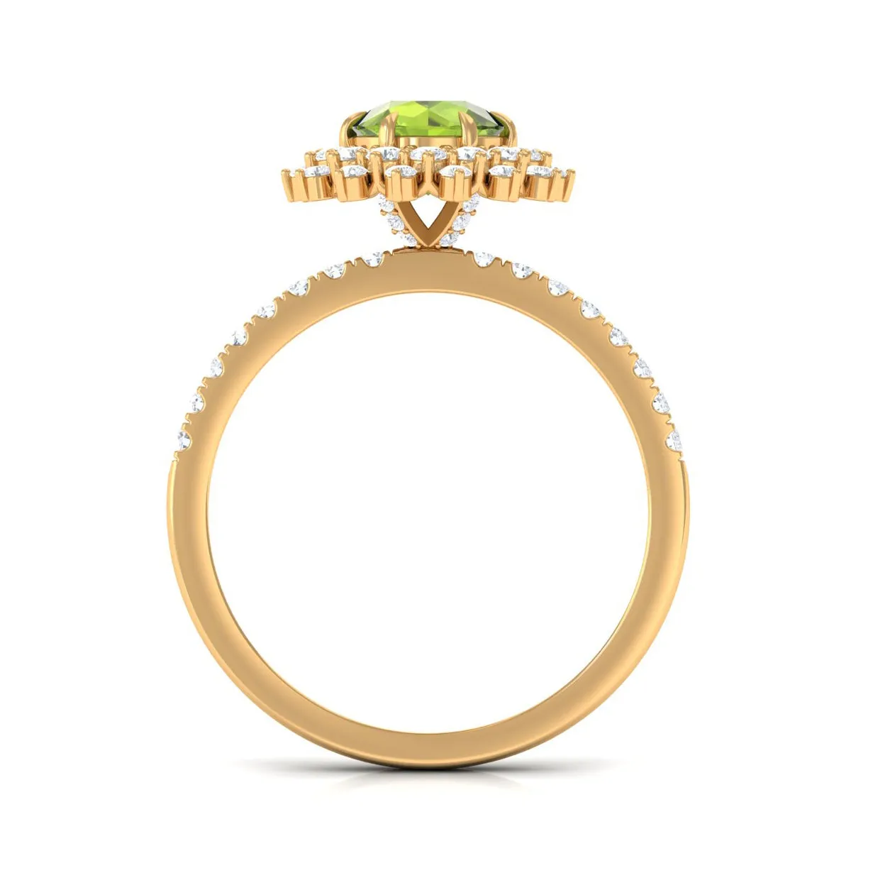 Round Peridot Statement Engagement Ring with Moissanite Cluster Halo