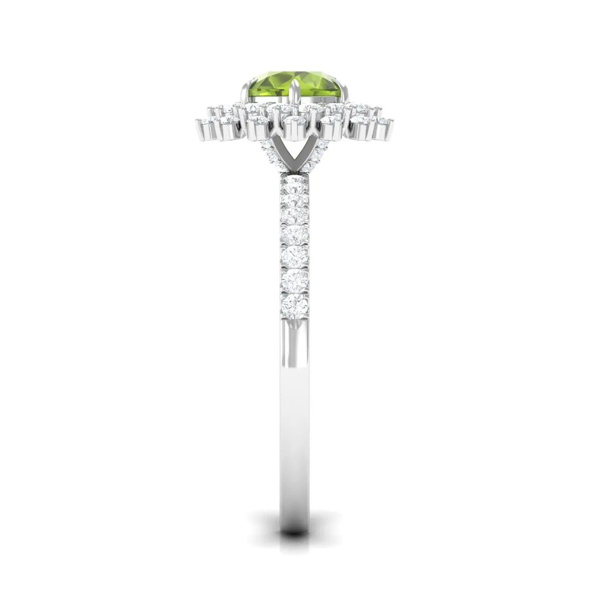 Round Peridot Statement Engagement Ring with Moissanite Cluster Halo