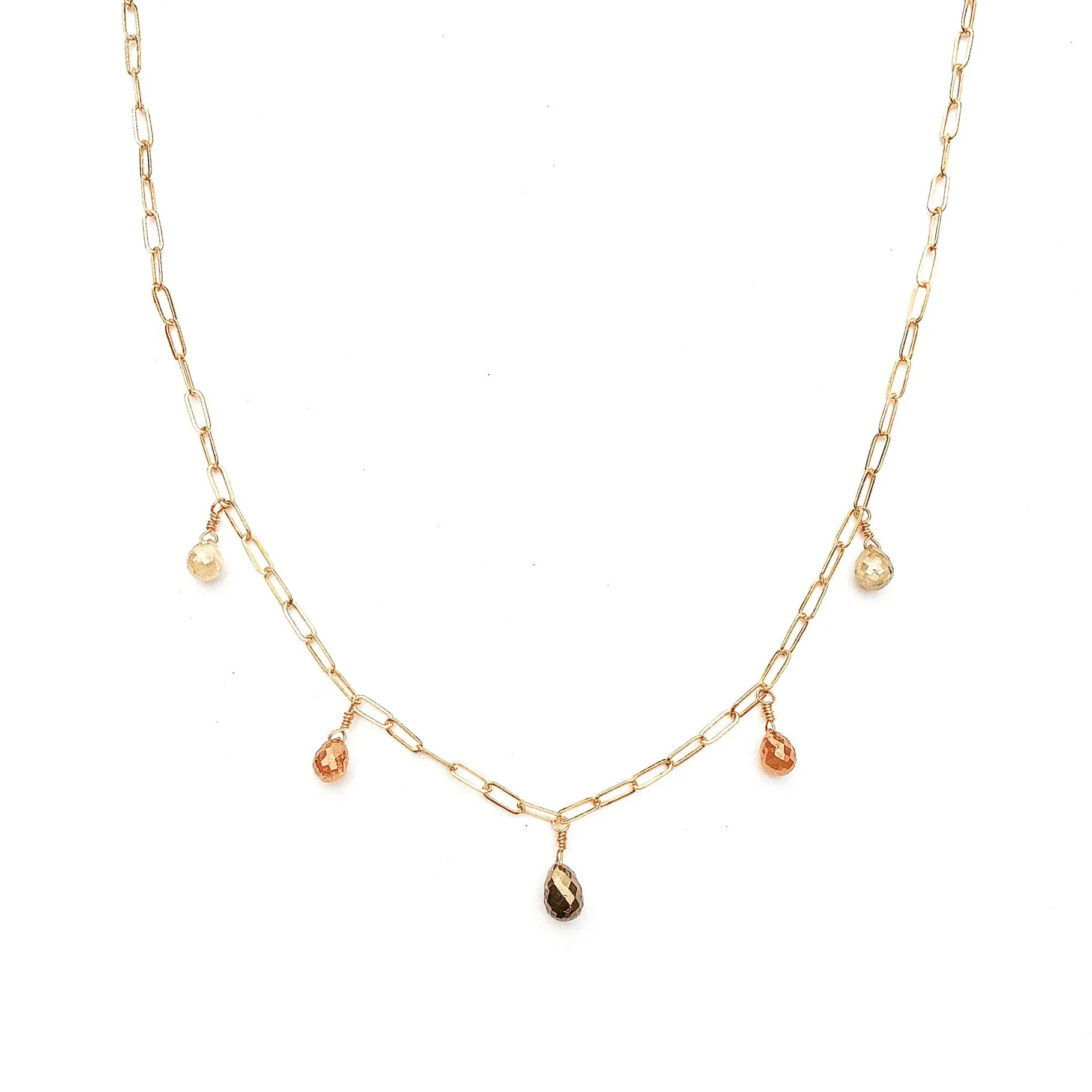 Rustic Diamond Briolette Multidrop Necklace in 14K Gold