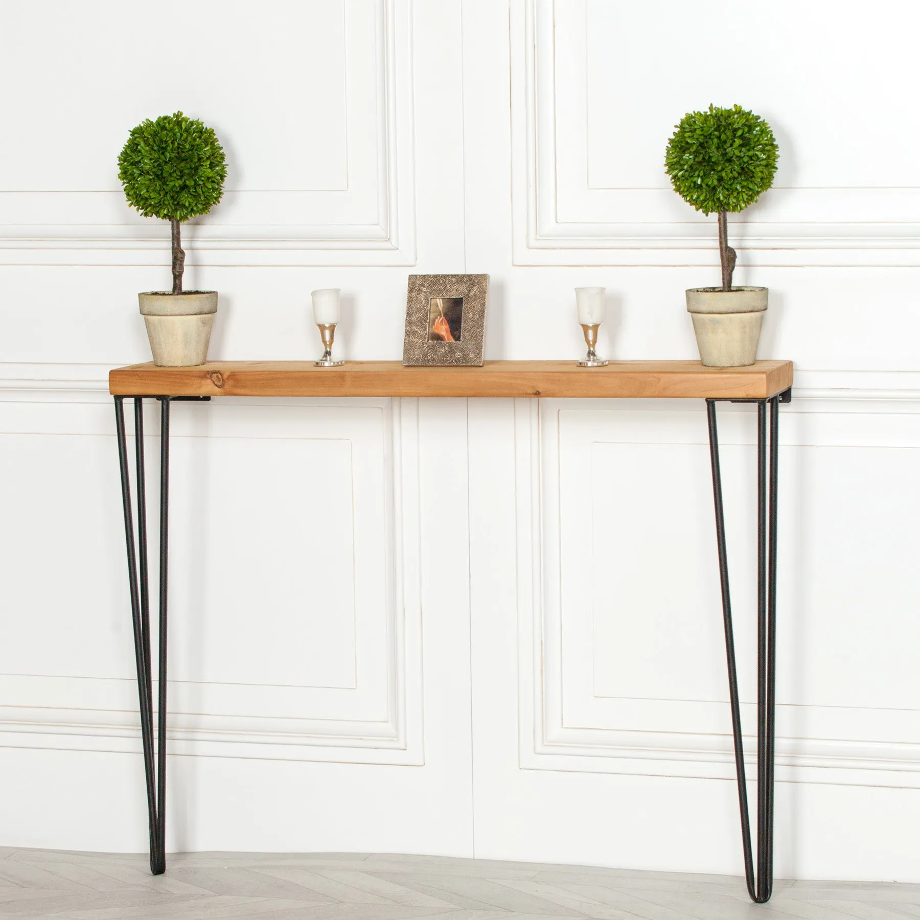 Rustic Wooden Hairpin Hall Console Table - 92cm