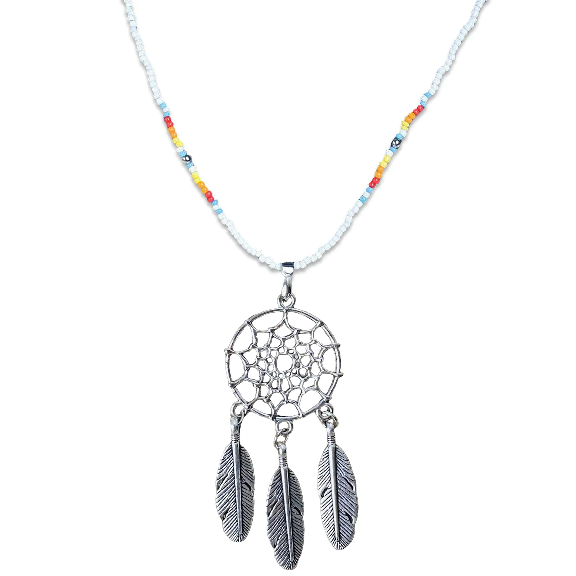 SALE 50% OFF - Long Silver Dreamcatcher Black Dusk Handmade Beaded Necklace For Women With Native American Style