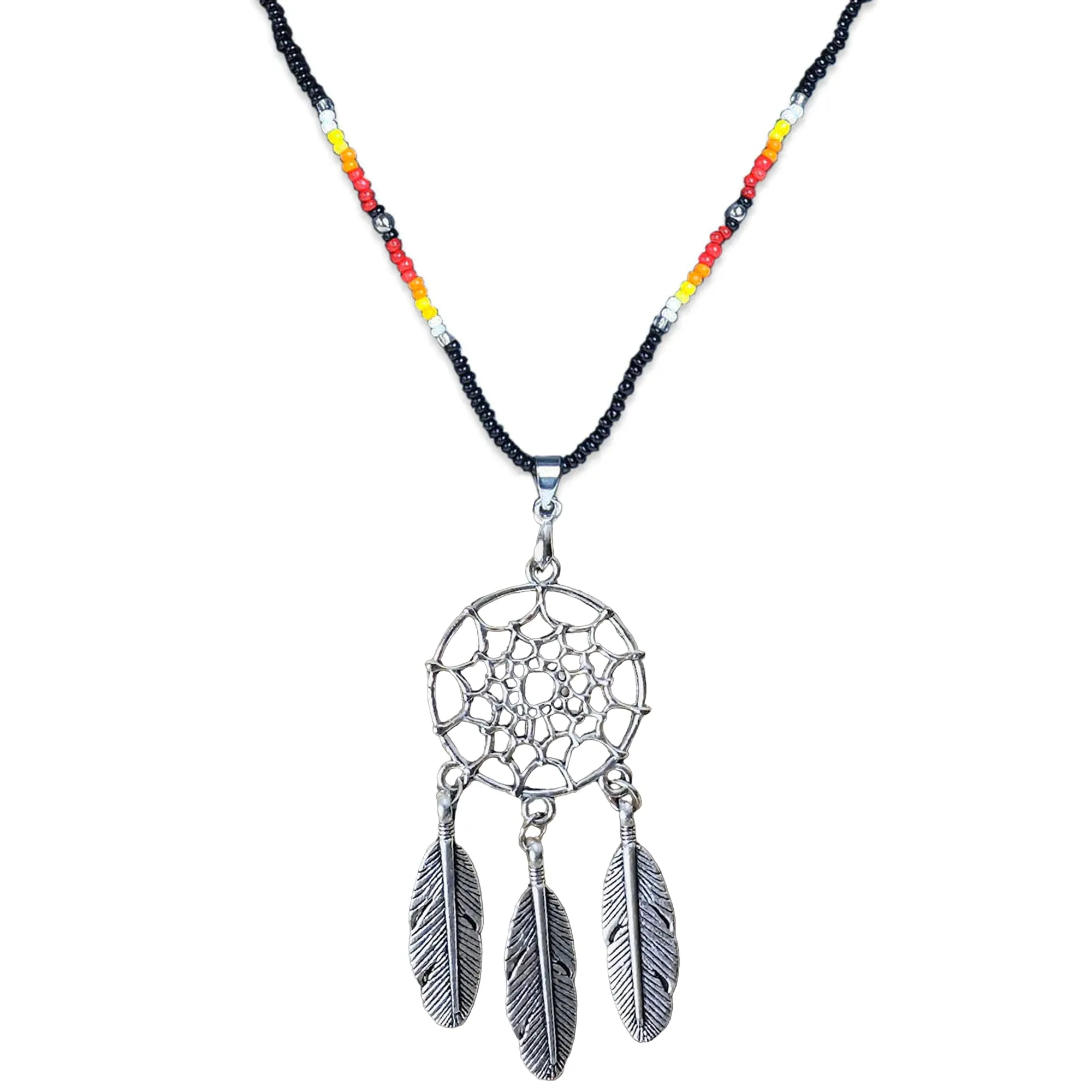 SALE 50% OFF - Long Silver Dreamcatcher Black Dusk Handmade Beaded Necklace For Women With Native American Style