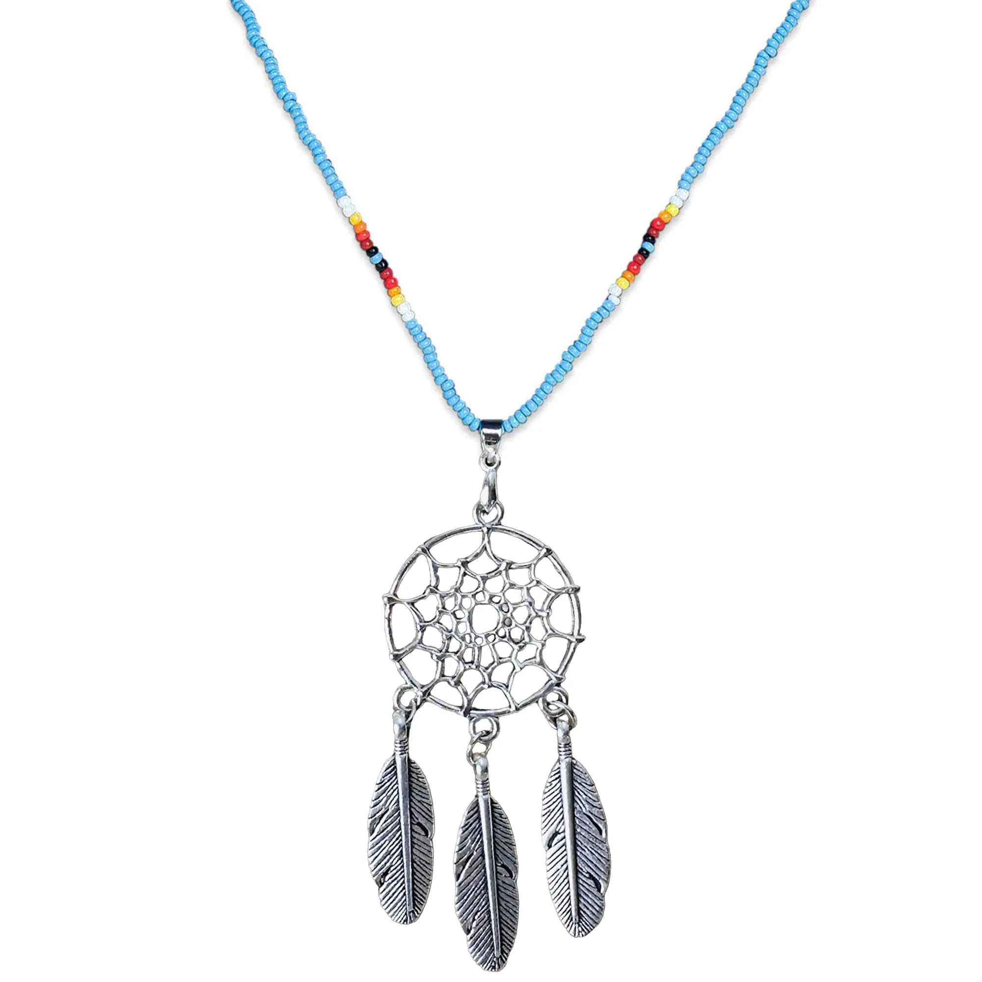 SALE 50% OFF - Long Silver Dreamcatcher Black Dusk Handmade Beaded Necklace For Women With Native American Style