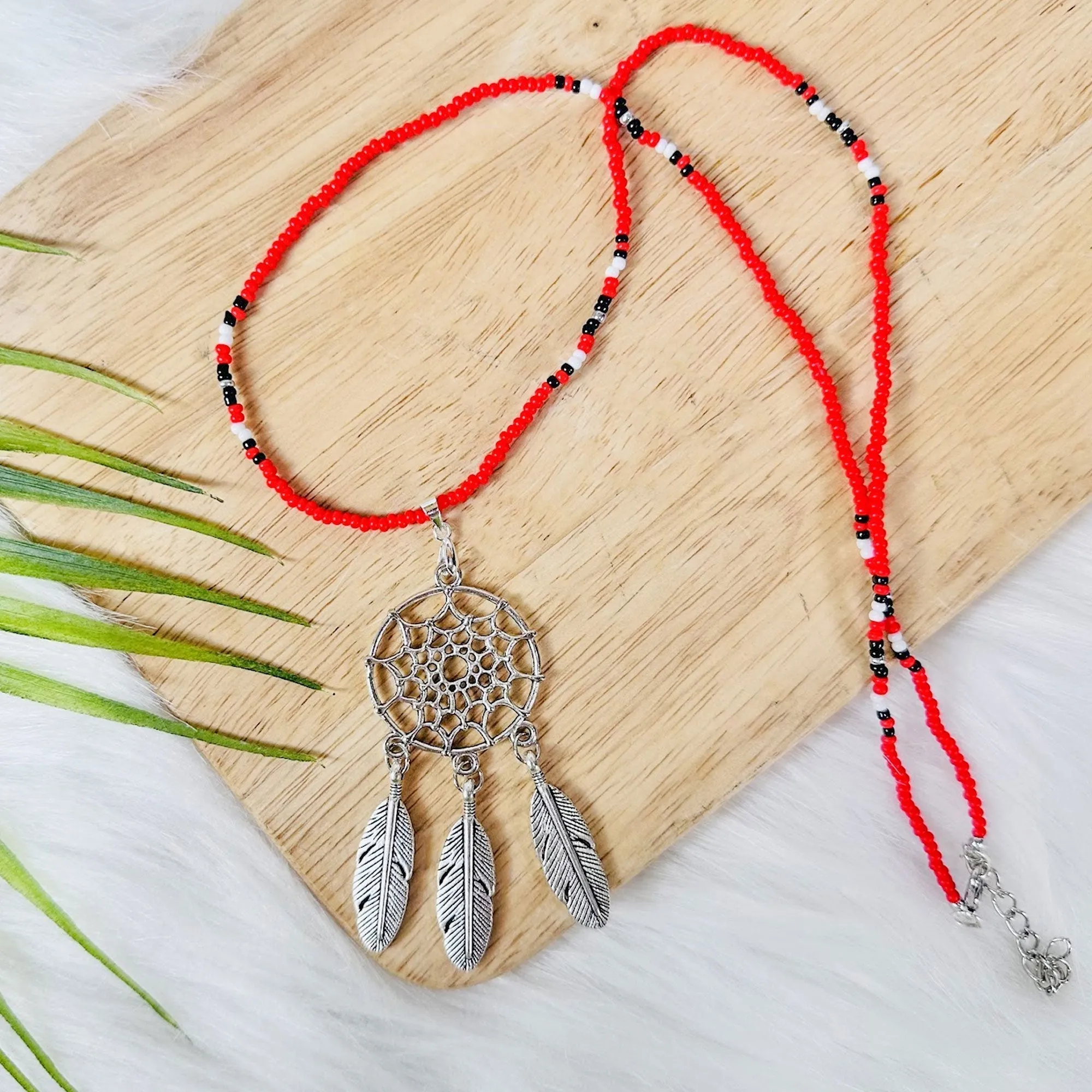 SALE 50% OFF - Long Silver Dreamcatcher Black Dusk Handmade Beaded Necklace For Women With Native American Style