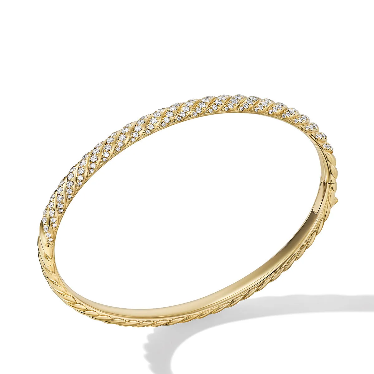 Sculpted Cable Bangle Bracelet in 18K Yellow Gold with Diamonds