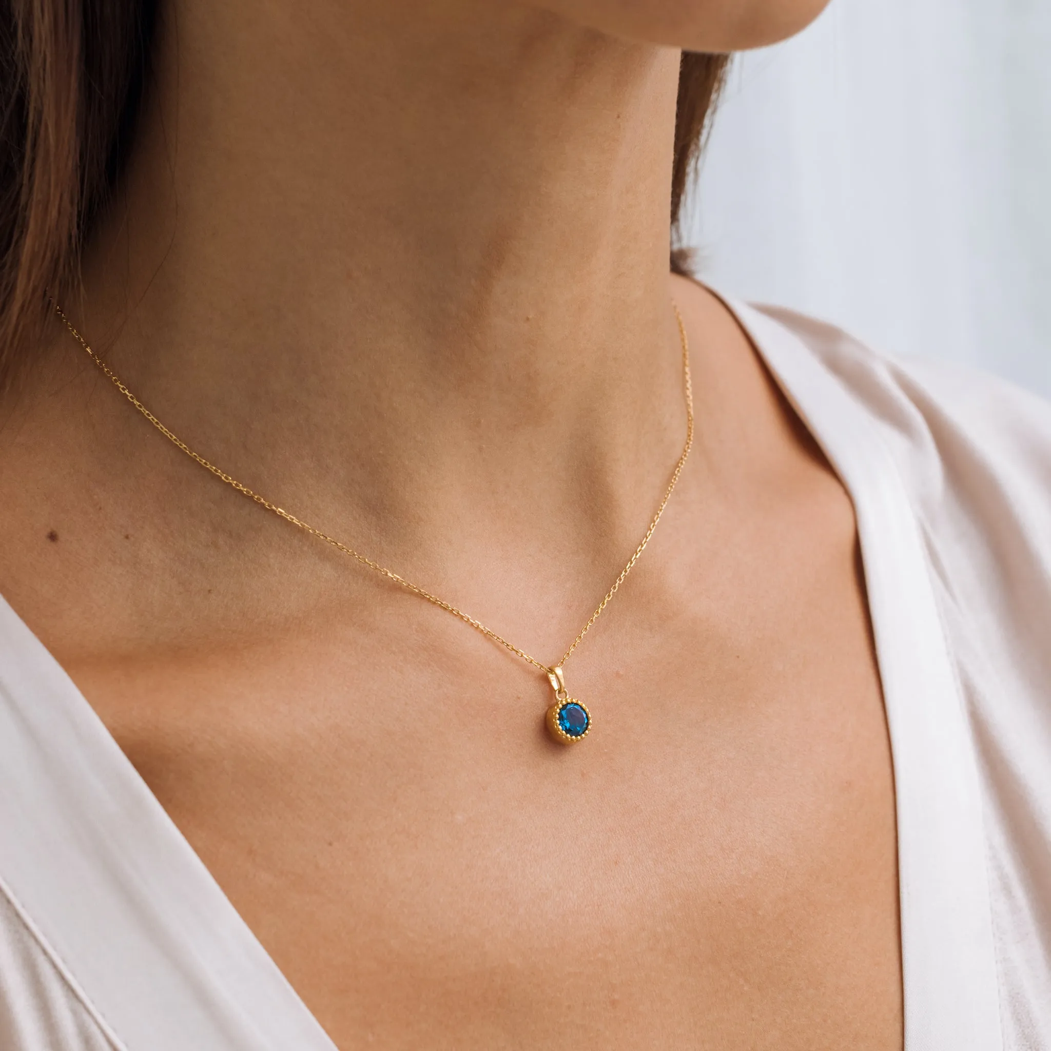 September Birthstone Necklace - London Blue Topaz