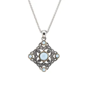 Silver and 10k Gold Celestial Pendant - Sky Blue Topaz