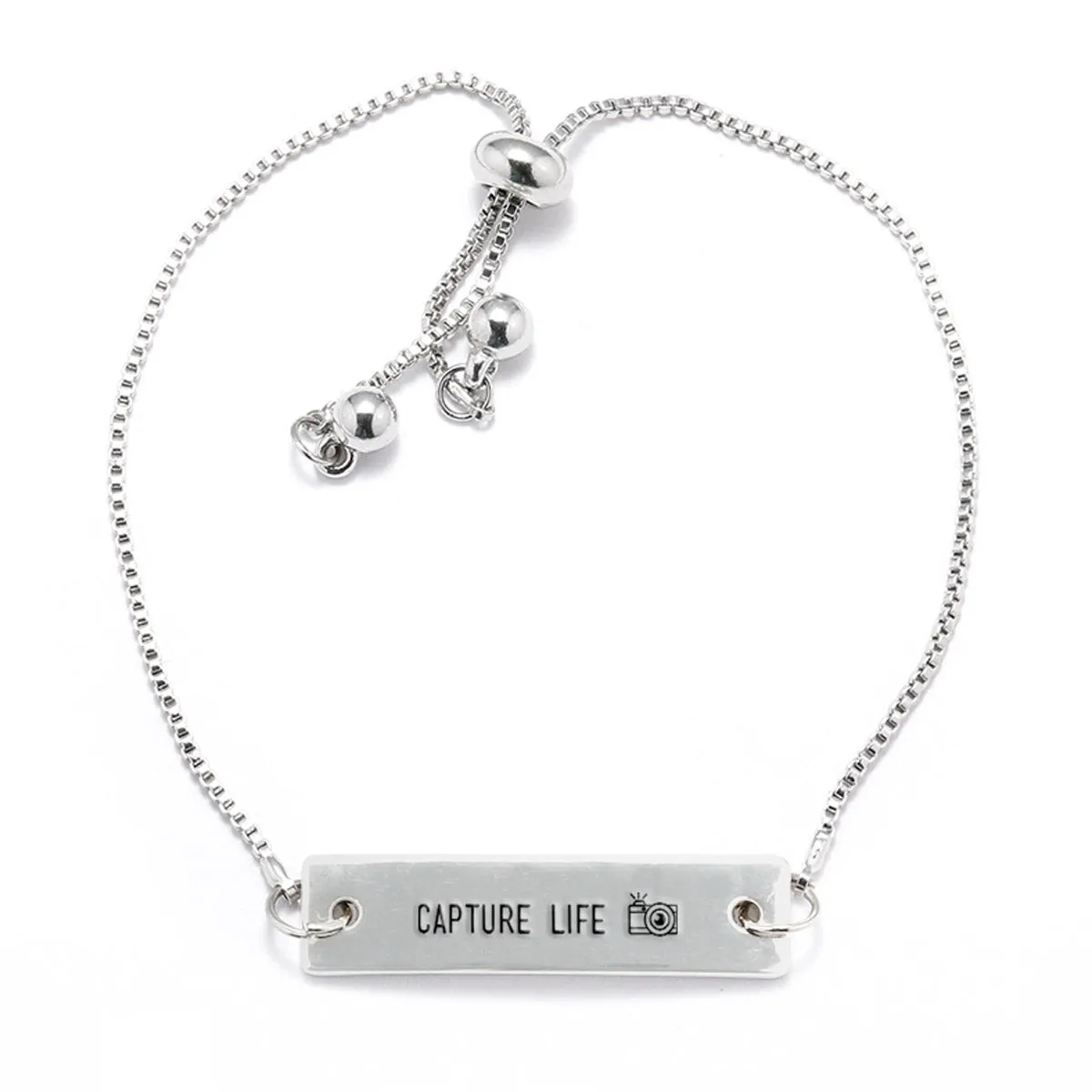 Silver Capture Life - Photographer Necklace Adjustable Bar Bracelet