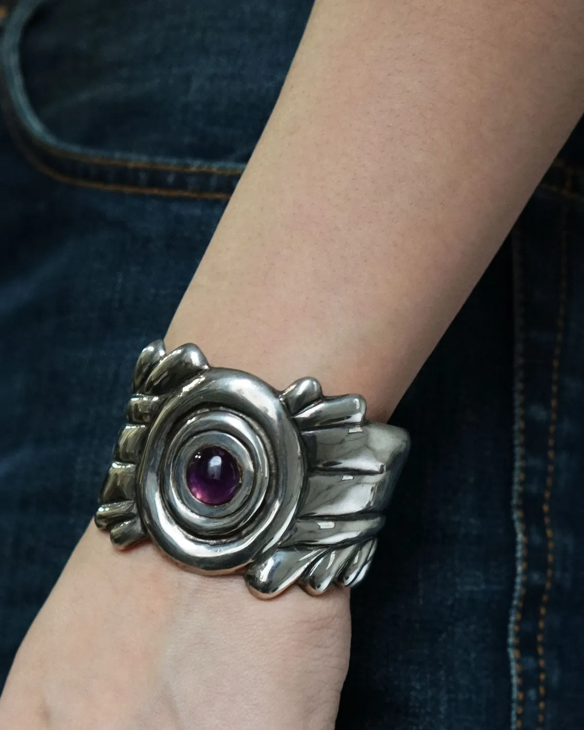 Silver Cuff Bracelet w/ Amethyst