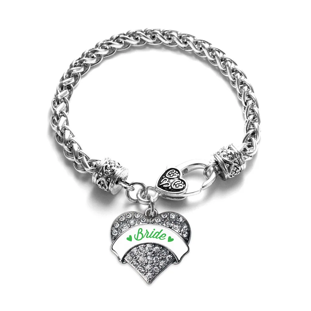 Silver Emerald Green Bride Pave Heart Charm Braided Bracelet