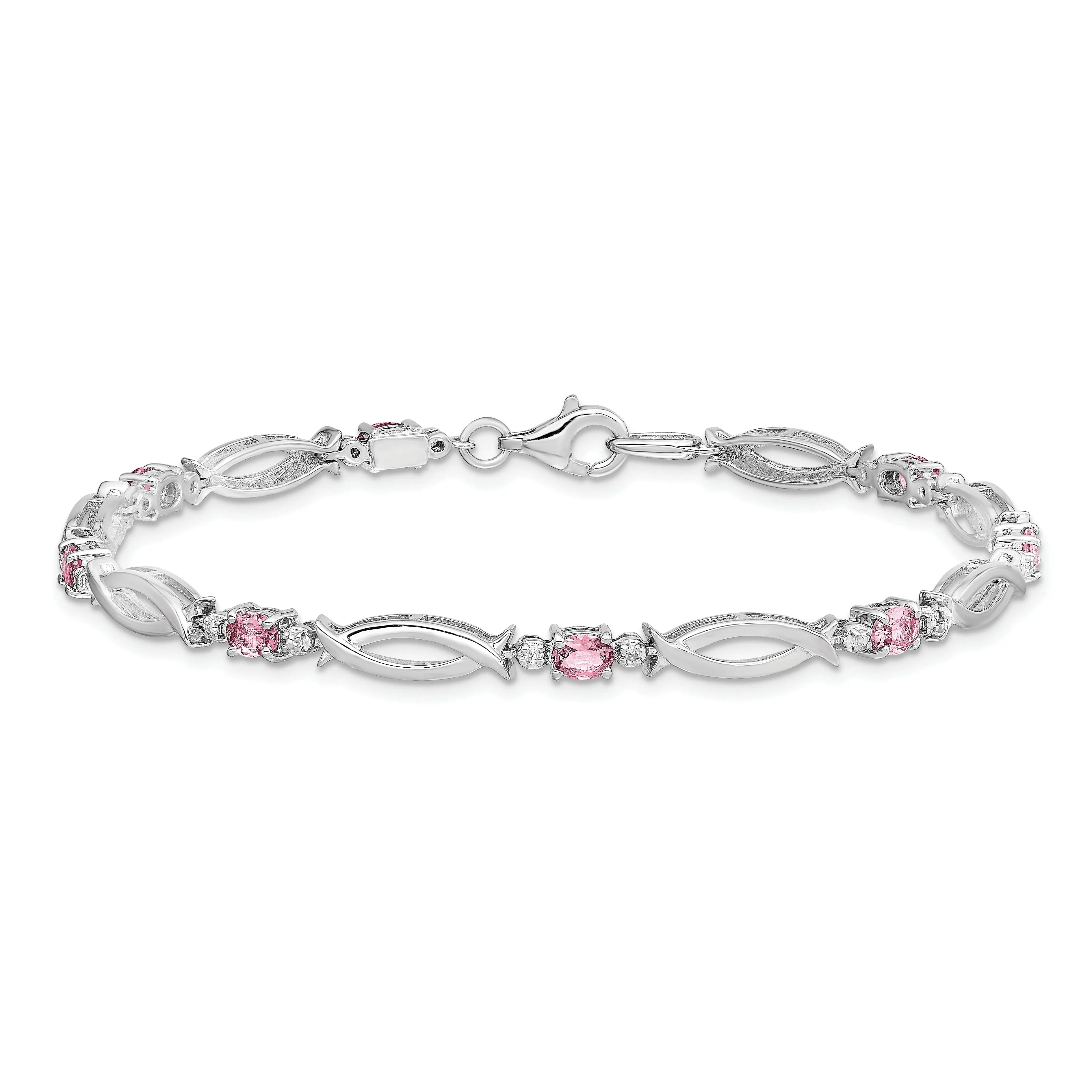 Silver Tourmaline Gemstone Diamond Bracelet