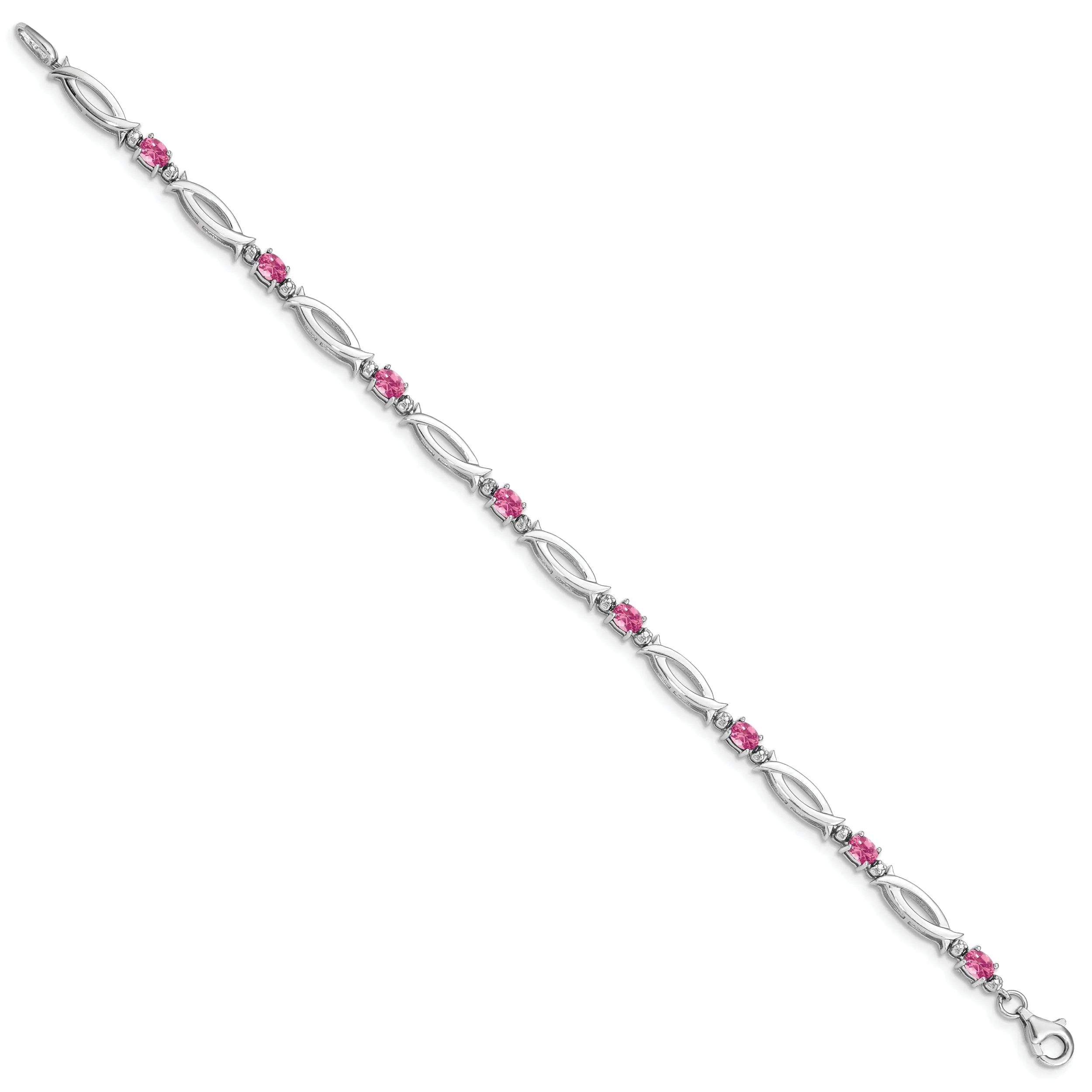 Silver Tourmaline Gemstone Diamond Bracelet