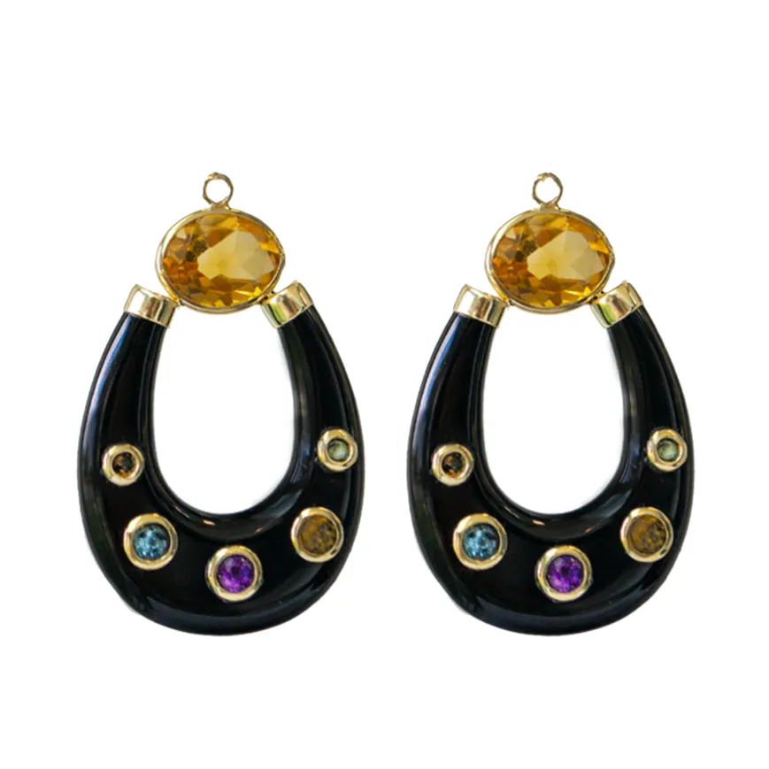 Small Citrine and Onyx Inlay Stones Earring Pendants