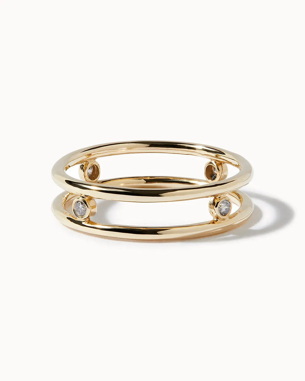 Solid Gold Double Band Diamond Ring