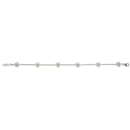 Stelring Silver Rope Chain Plumeria with Clear CZ Links Bracelet