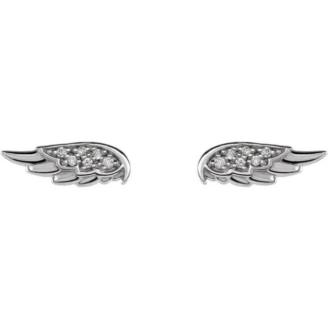 Sterling Silver .03 CTW Natural Diamond Angel Wing Earrings