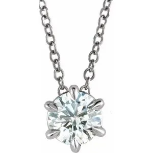 Sterling Silver 1/4 CT Natural Diamond Solitaire 16-18" Necklace