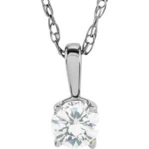 Sterling Silver 3 mm Imitation Diamond Youth Solitaire 14" Necklace