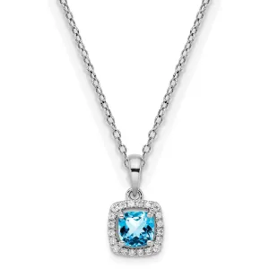 Sterling Silver Blue Topaz and Diamond Pendant Necklace