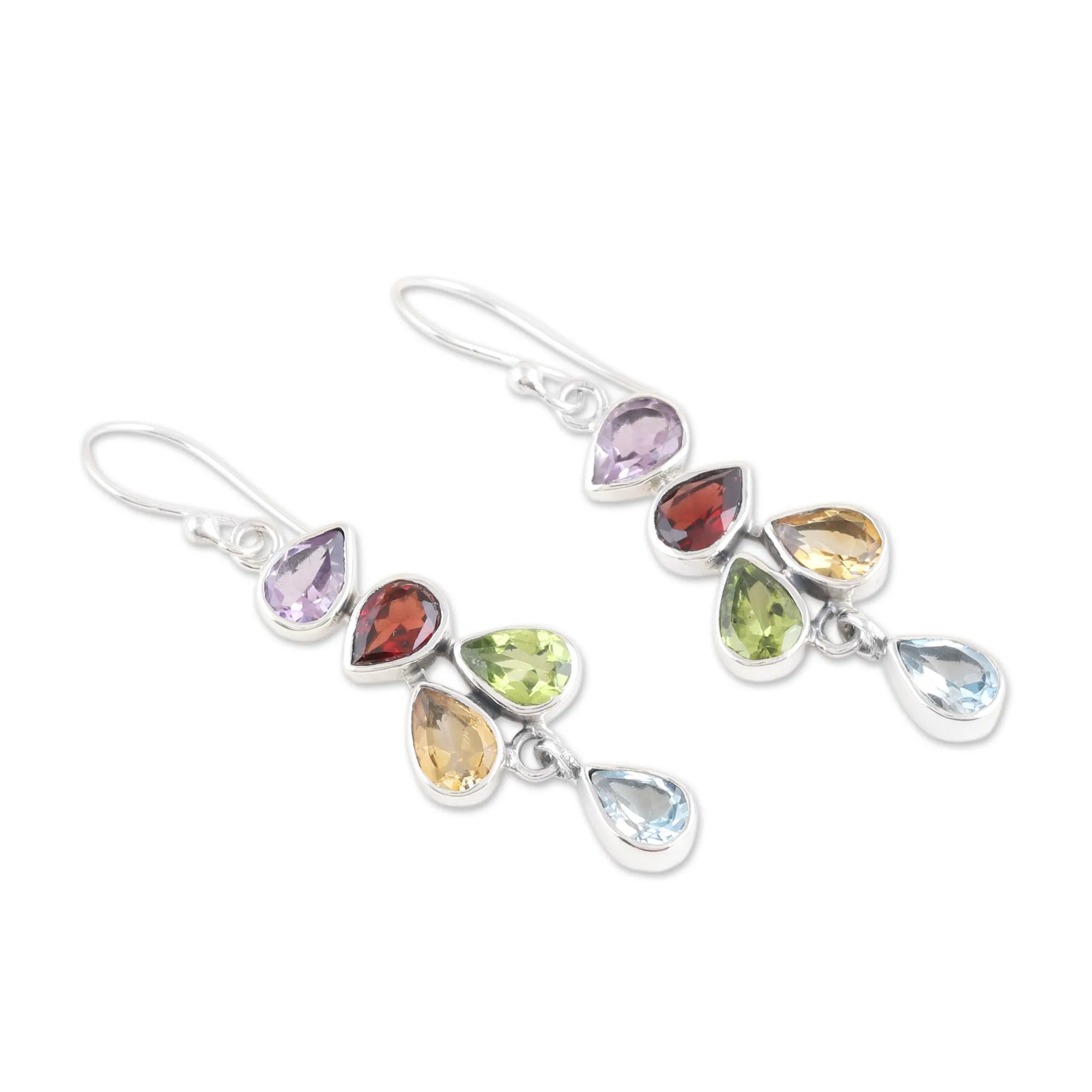 Sterling Silver Dangle Earrings with Seven-Carat Gemstones - Paradise Pears | NOVICA