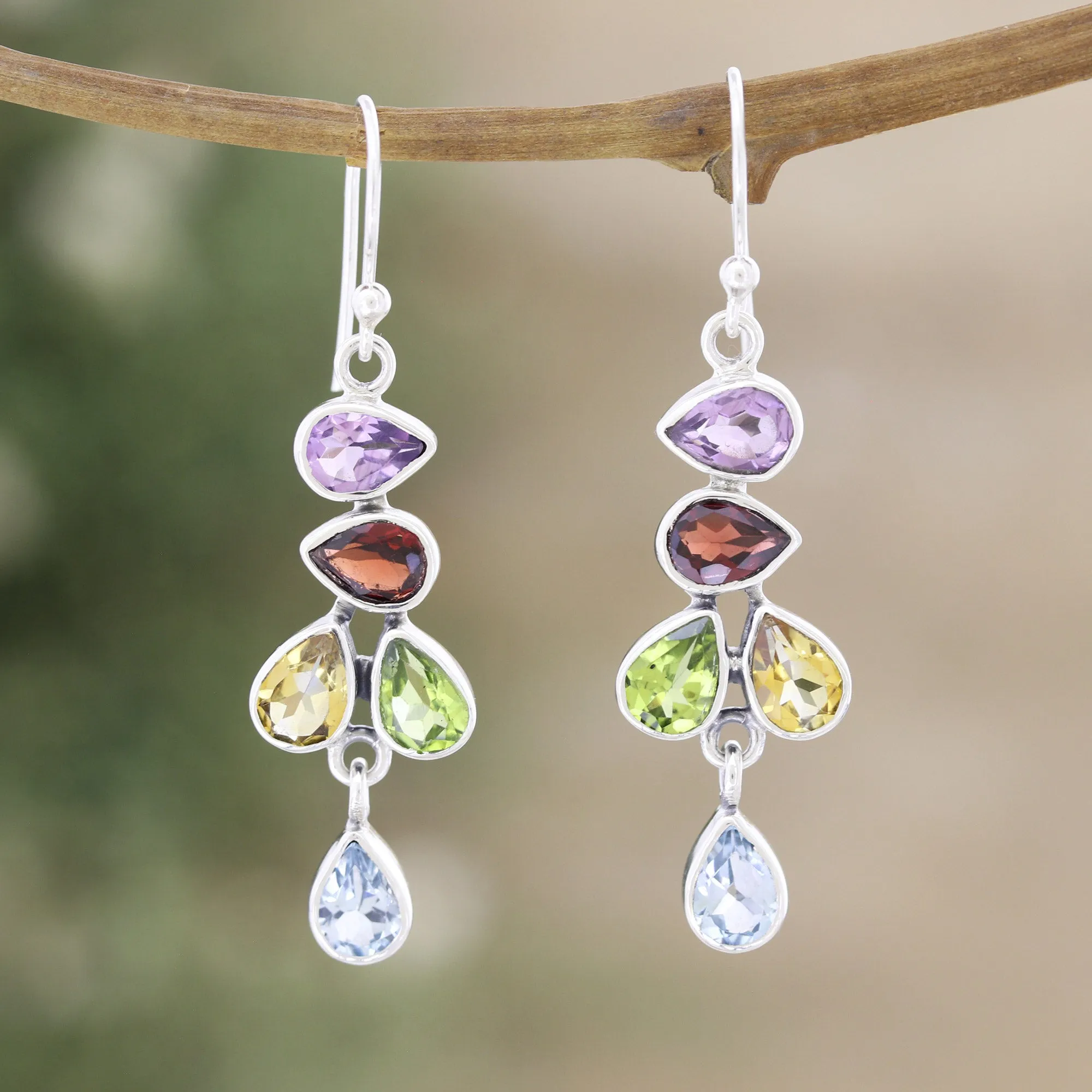 Sterling Silver Dangle Earrings with Seven-Carat Gemstones - Paradise Pears | NOVICA