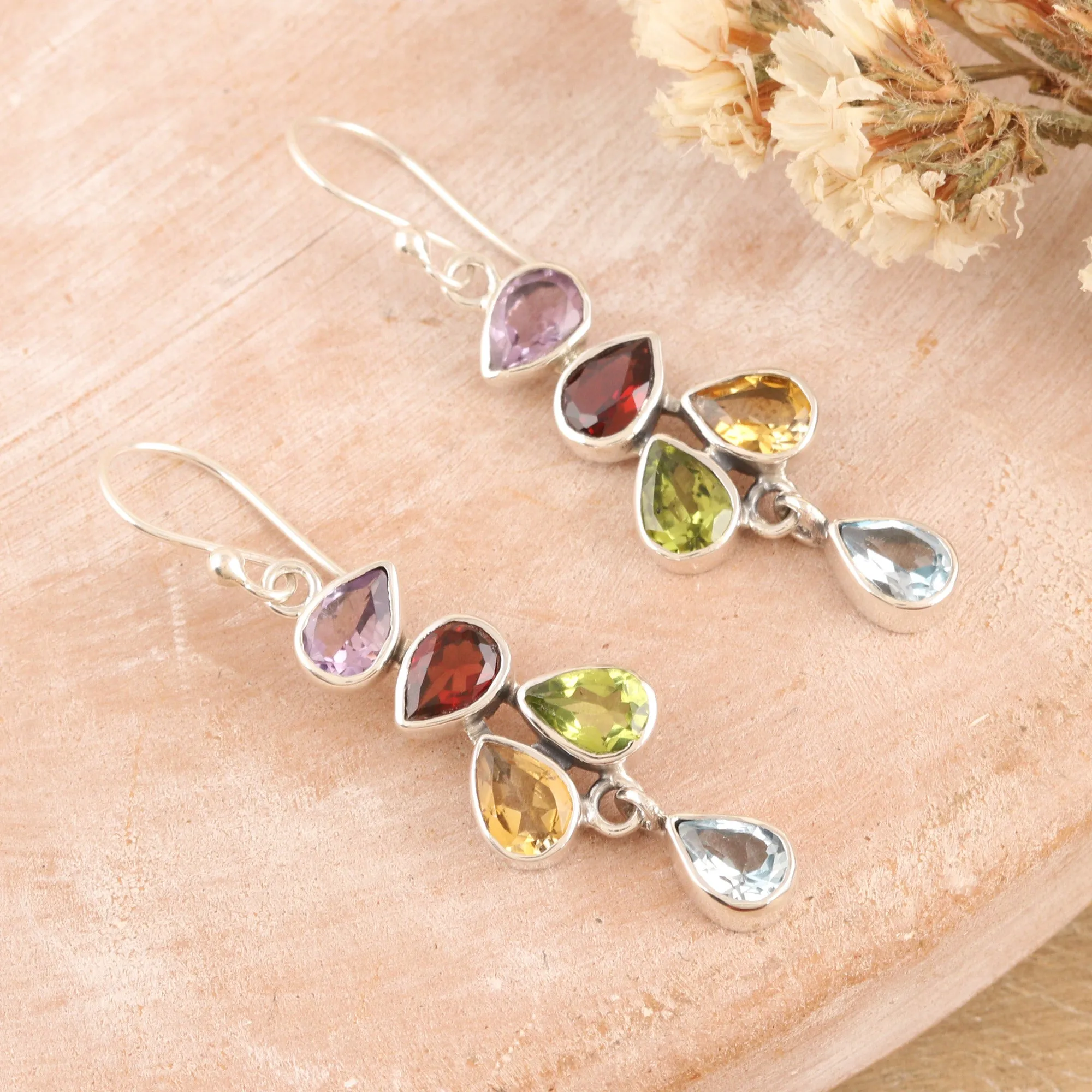 Sterling Silver Dangle Earrings with Seven-Carat Gemstones - Paradise Pears | NOVICA