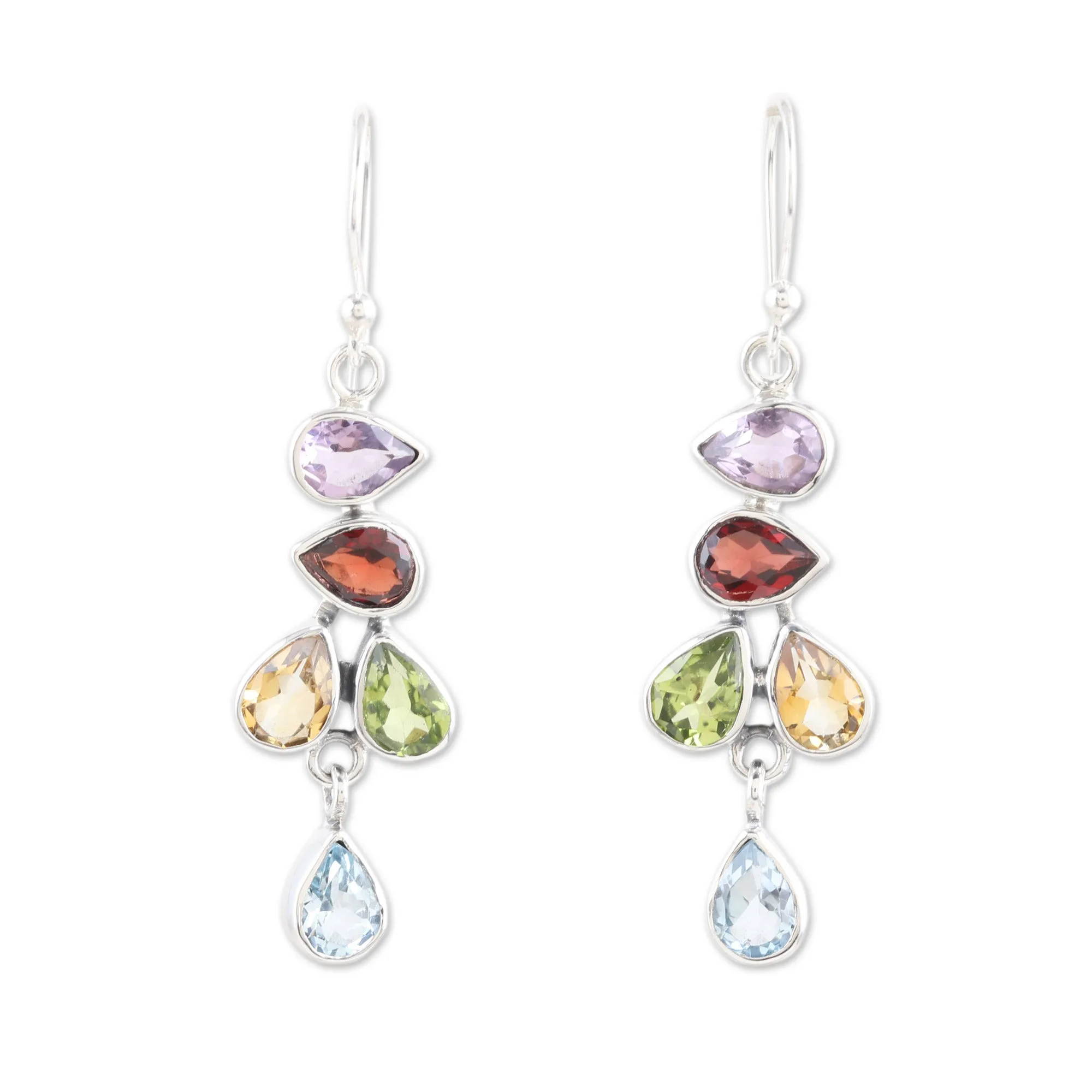 Sterling Silver Dangle Earrings with Seven-Carat Gemstones - Paradise Pears | NOVICA