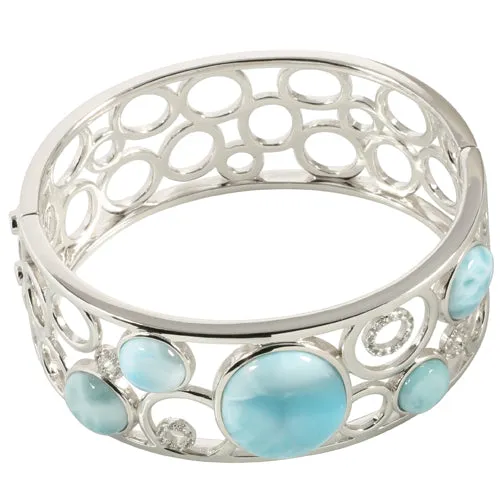 Sterling Silver Larimar Pebbles By The Sea Bangle