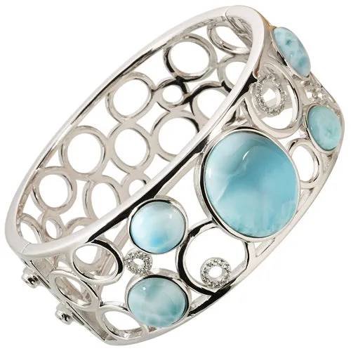 Sterling Silver Larimar Pebbles By The Sea Bangle