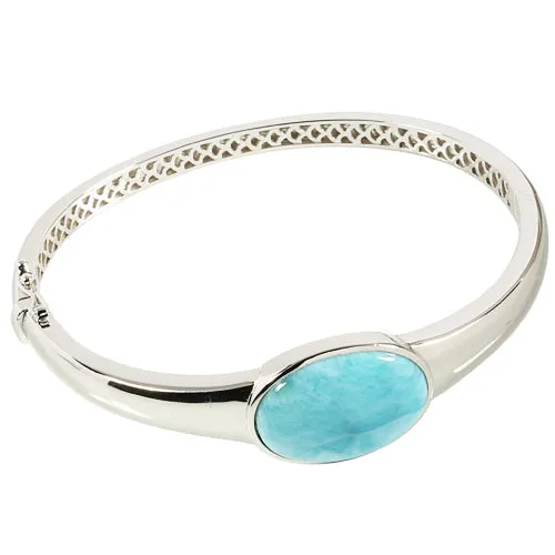 Sterling Silver Oval Larimar Bangle Bracelet