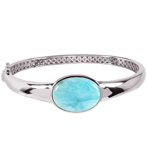 Sterling Silver Oval Larimar Bangle Bracelet