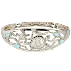 Sterling Silver Swimming Turtle with Larimar Bead Bangle