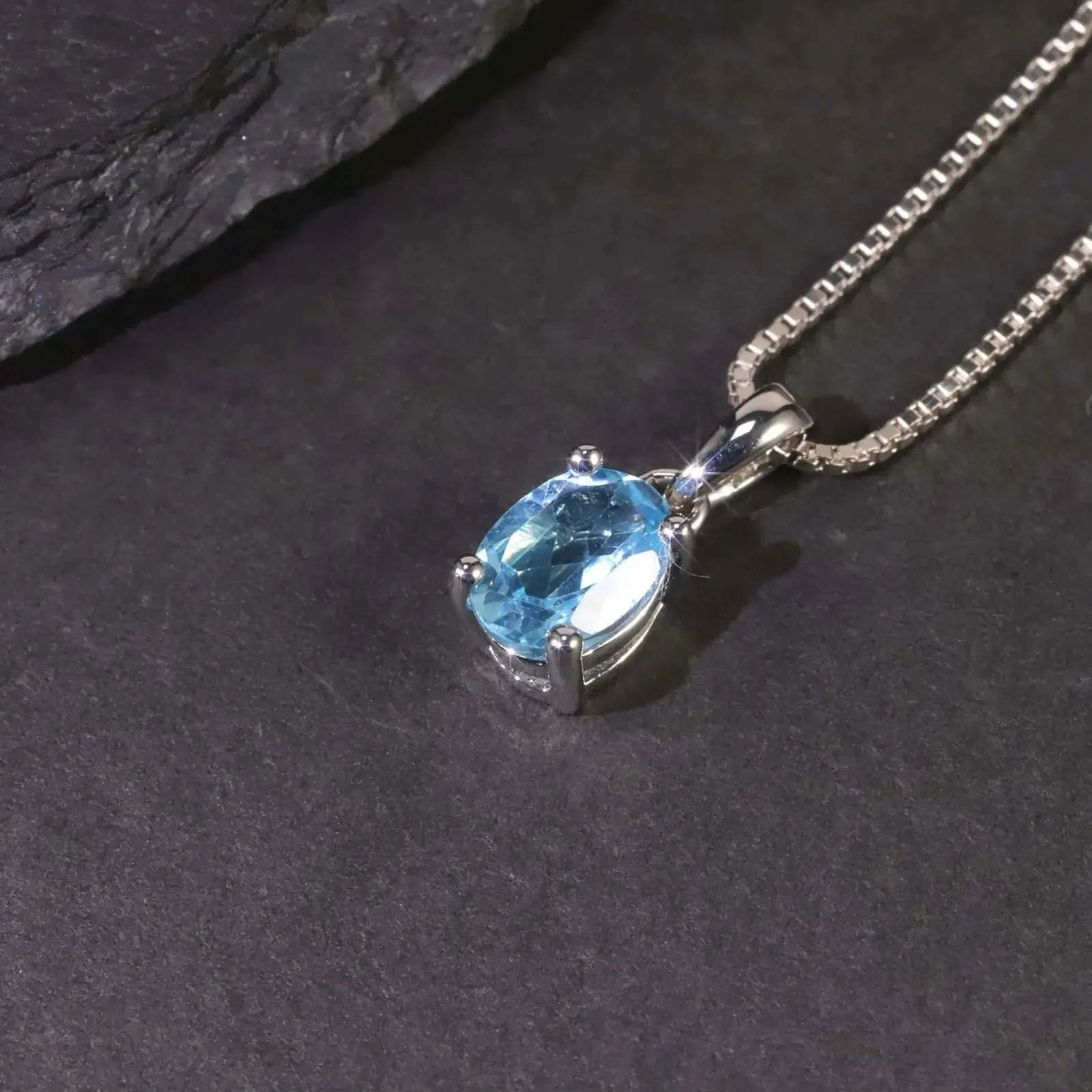 Swiss Blue Topaz Oval Pendant Necklace in Sterling Silver - Irosk Australia ®