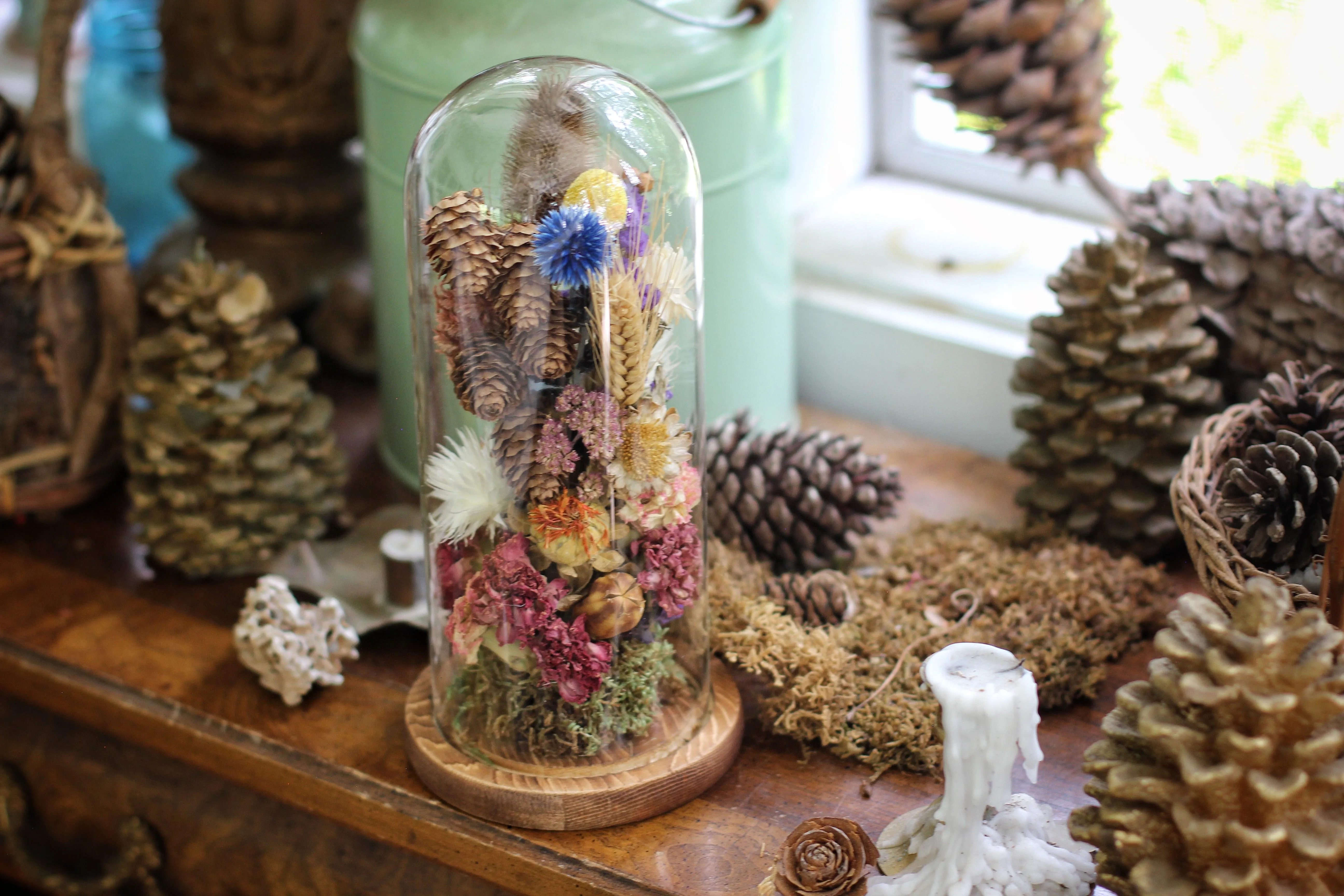 Tall Large Dried Flowers Glass Dome / Cloche