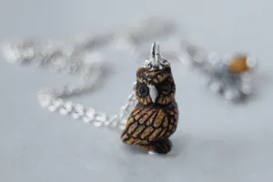 Tiny Night Owl Necklace | Cute Ceramic Painted Owl | Bird Charm Necklace