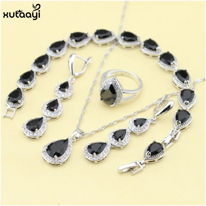 Top Quality 925 Silver Green Imitated Emerald Fancy Necklace Ring Earrings and Bracelet Wedding Jewelry Set