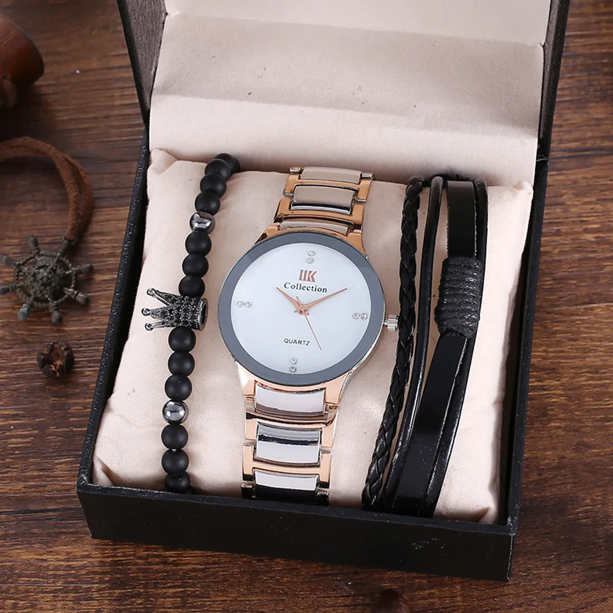 Trendy Business Excellent Elegant Steel Belt Quartz Watch and Bracelet Set