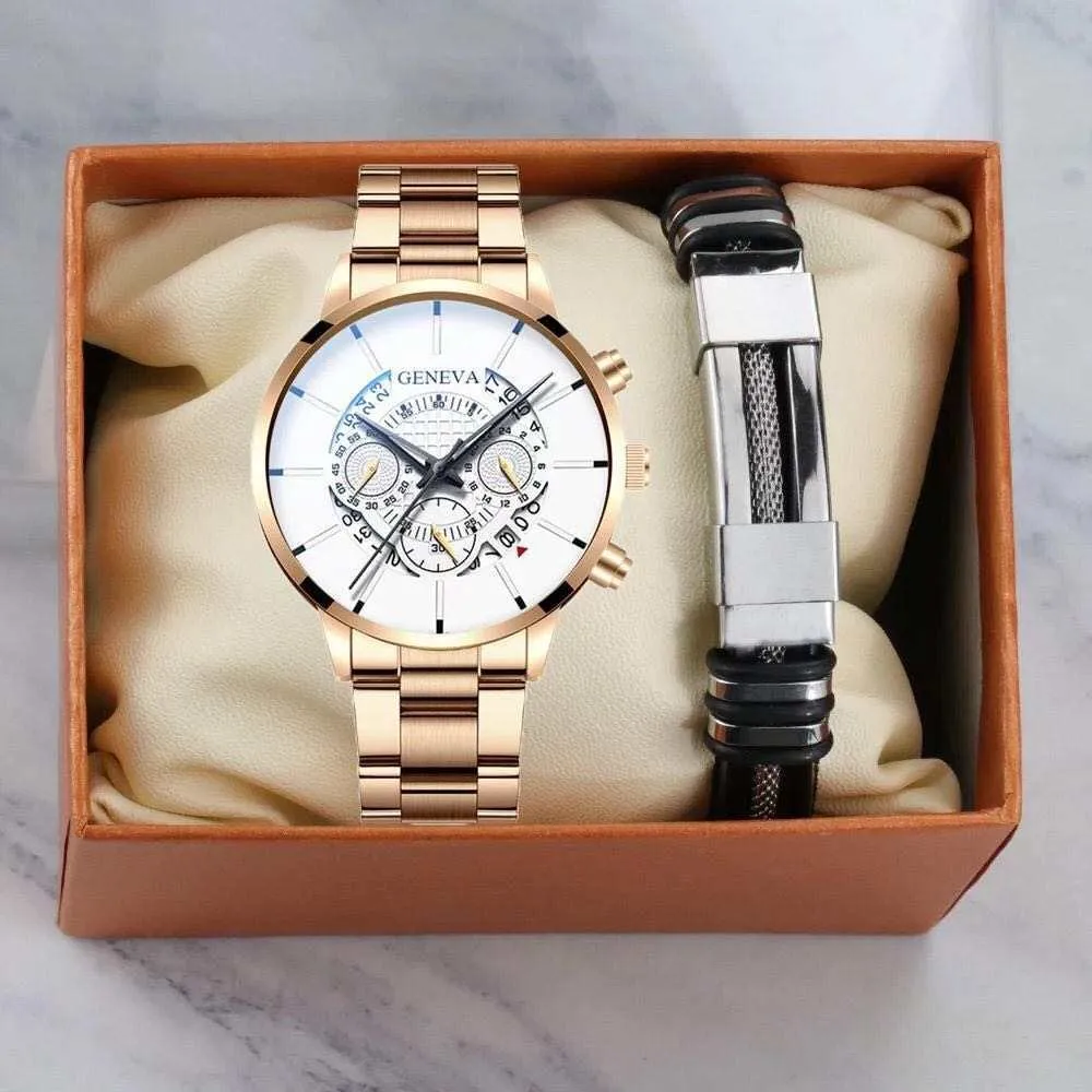 Trendy Business Excellent Elegant Steel Belt Quartz Watch and Bracelet Set