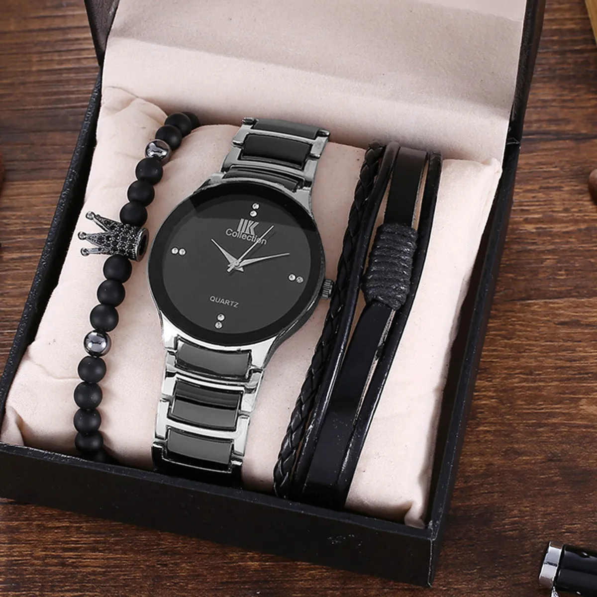 Trendy Business Excellent Elegant Steel Belt Quartz Watch and Bracelet Set