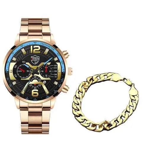 Trendy Business Excellent Elegant Steel Belt Quartz Watch and Bracelet Set