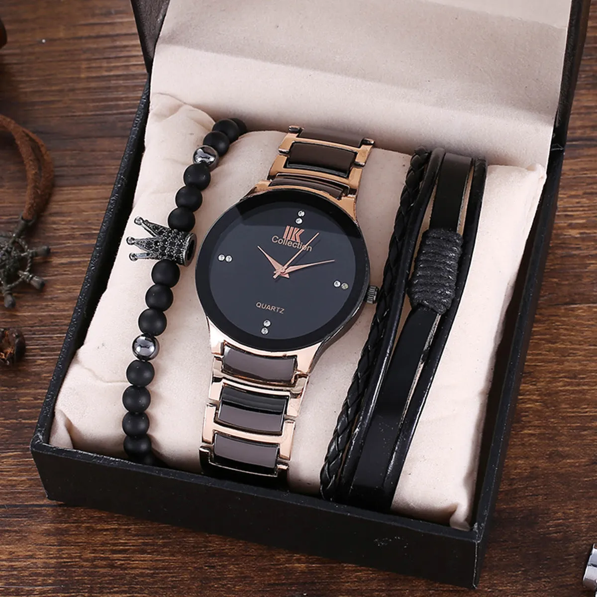 Trendy Business Excellent Elegant Steel Belt Quartz Watch and Bracelet Set