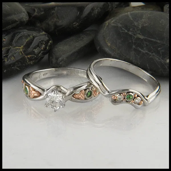 Trinity Twist Diamond and Tsavorite Ring Set