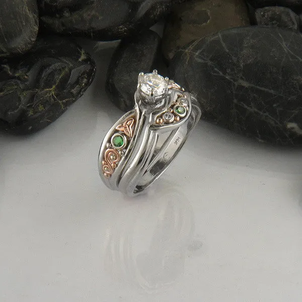 Trinity Twist Diamond and Tsavorite Ring Set