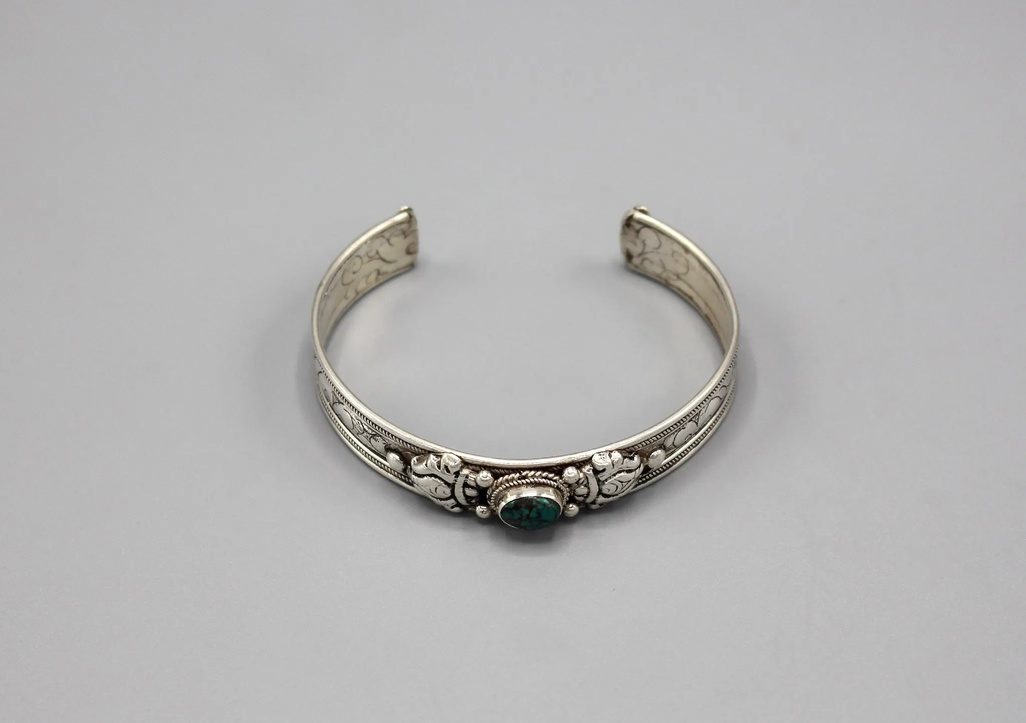 Turquoise Inlaid Sterling Silver Tibetan Bracelet