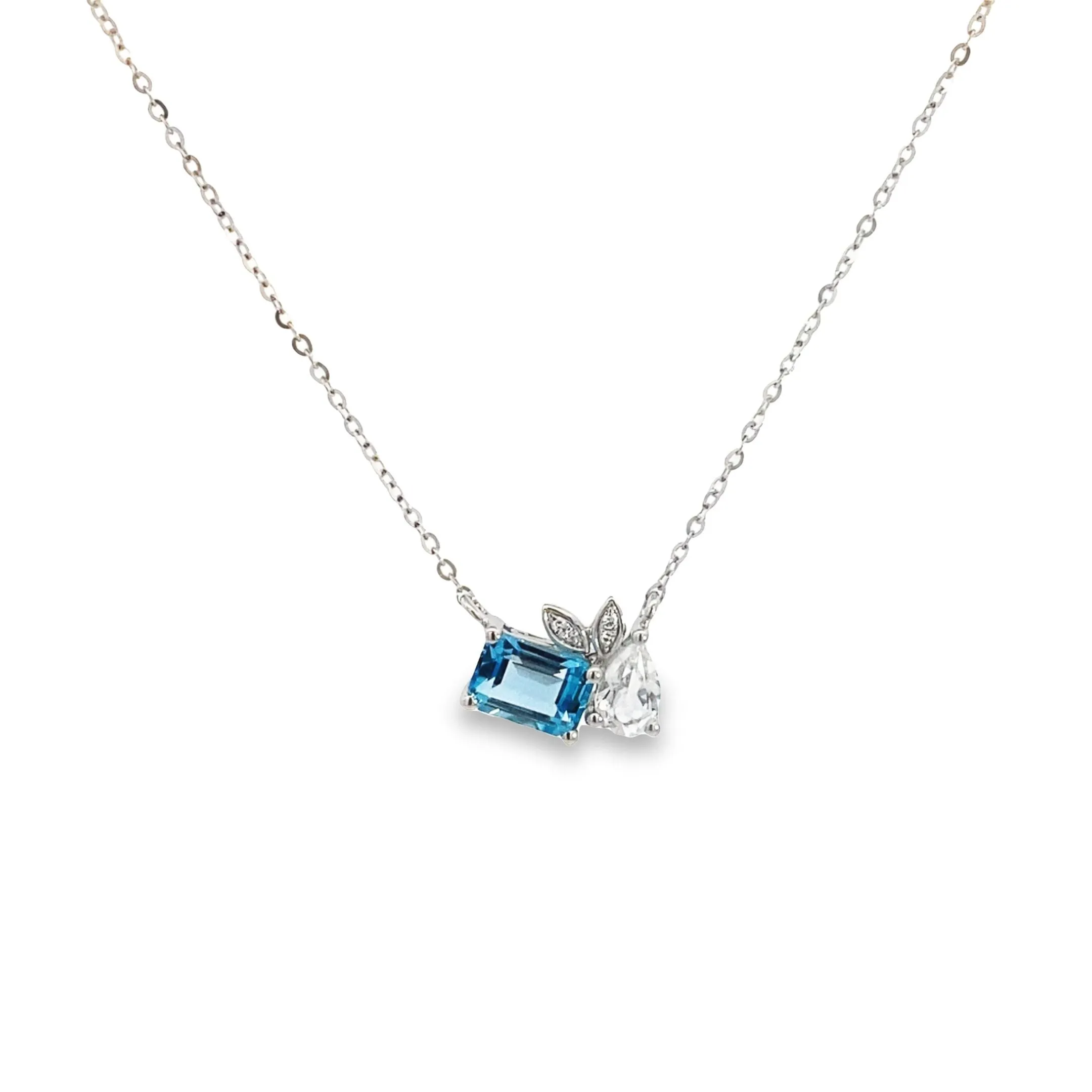 Two-Stone Blue and White Topaz Diamond Necklace