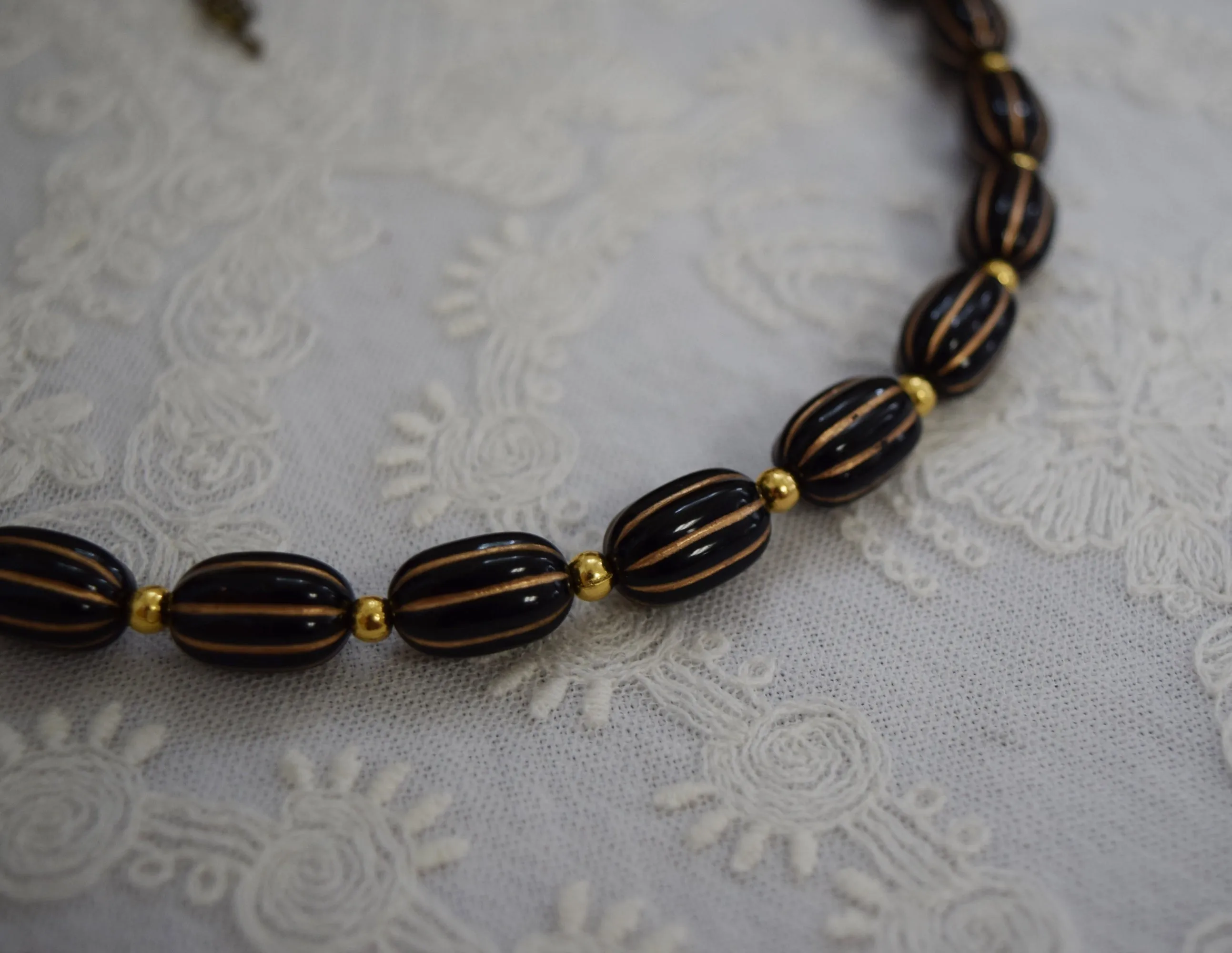 Victorian Black and Gold Beaded Necklace